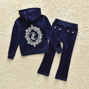 Juicy Couture JC Mirror Cameo Velour Tracksuits 8299 2pcs Baby Suits Navy Blue
