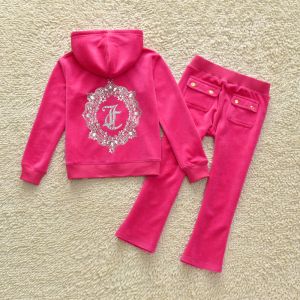 Juicy Couture JC Mirror Cameo Velour Tracksuits 8299 2pcs Baby Suits Rose