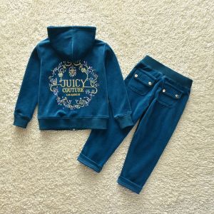 Juicy Couture Crystal Floral JC Velour Tracksuits 8312 2pcs Baby Suits Teal