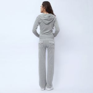 Juicy Couture Pure Color Velour Tracksuits 6047 2pcs Women Suits Grey