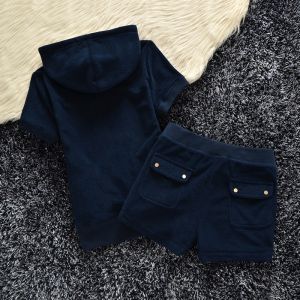Juicy Couture Original Velour Tracksuits 607 2pcs Women Suits Navy Blue