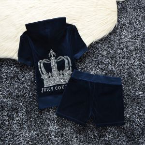 Juicy Couture Studded Crown Velour Tracksuits 609 2pcs Women Suits Navy Blue