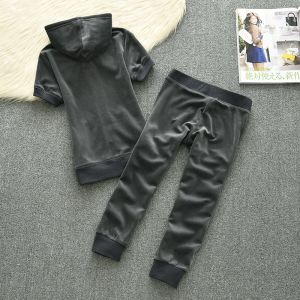 Juicy Couture Original Velour Tracksuits 613 2pcs Women Suits Dark Grey