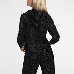 Juicy Couture Shimmery Corduroy Velour Tracksuits 667 2pcs Women Suits Black
