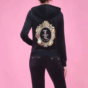 Juicy Couture Crystal JC Mirror Velour Tracksuits 7313 2pcs Women Suits Black