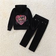 Juicy Couture Love Heart Crown Velour Tracksuits 8406 2pcs Baby Suits Black