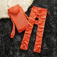 Juicy Couture Studded Logo Crown Velour Tracksuits 605 2pcs Women Suits Orange
