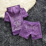 Juicy Couture Studded Logo Crown Velour Tracksuits 608 2pcs Women Suits Purple