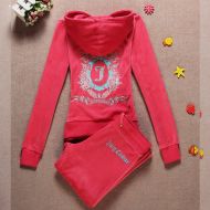 Juicy Couture Embroidery Floral Velour Tracksuits 7153 2pcs Women Suits Red