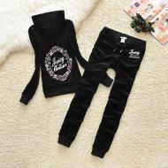 Juicy Couture Floral Cameo Velour Tracksuits 7292 2pcs Women Suits Black