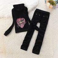 Juicy Couture Love Heart Crown Velour Tracksuits 7406 2pcs Women Suits Black