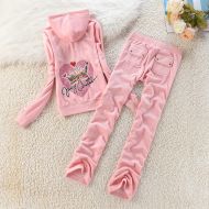 Juicy Couture Love Heart Crown Velour Tracksuits 7406 2pcs Women Suits Pink